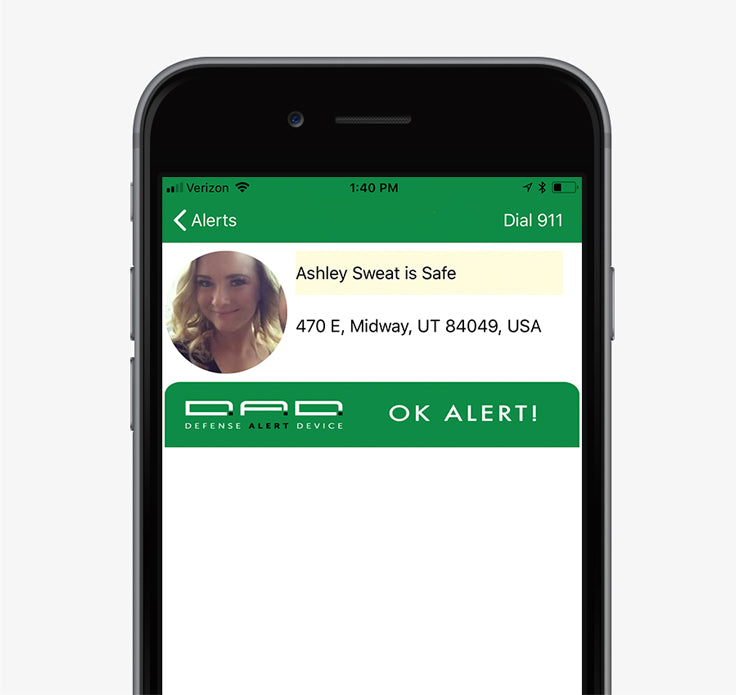 This photo image is of the TigerLight, D.A.D. OK Alert. Each user has a secret PIN to enter when they are no longer in need of help. It is sent to all those who received the Danger Alert or Crowd Alert to let them know the sender is OK.